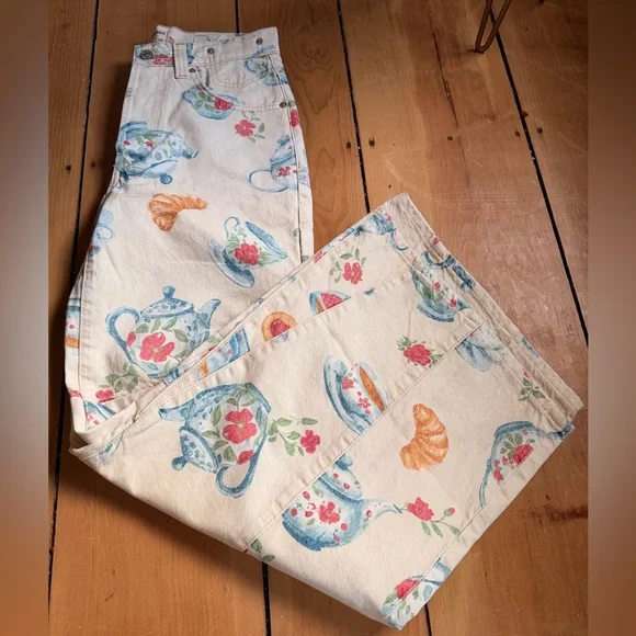 **SOLD** Free People Cream Wide-Leg Tea Party Print Pants NWOT - Picture 2 of 3